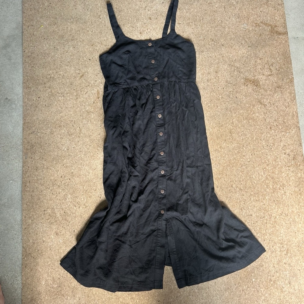 Patagonia Women's Garden Island Dress Black Button Front Midi Sundress M Hemp